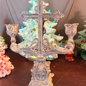 Elegant Silver Candelabra Cross
